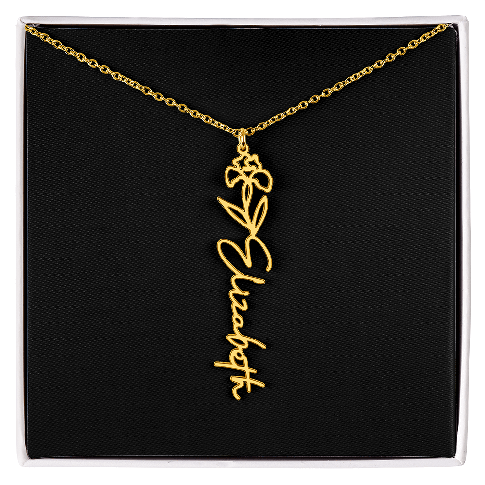 Eternal Bloom: Personalized Birth Flower & Cursive Name Necklace