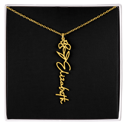Eternal Bloom: Personalized Birth Flower & Cursive Name Necklace