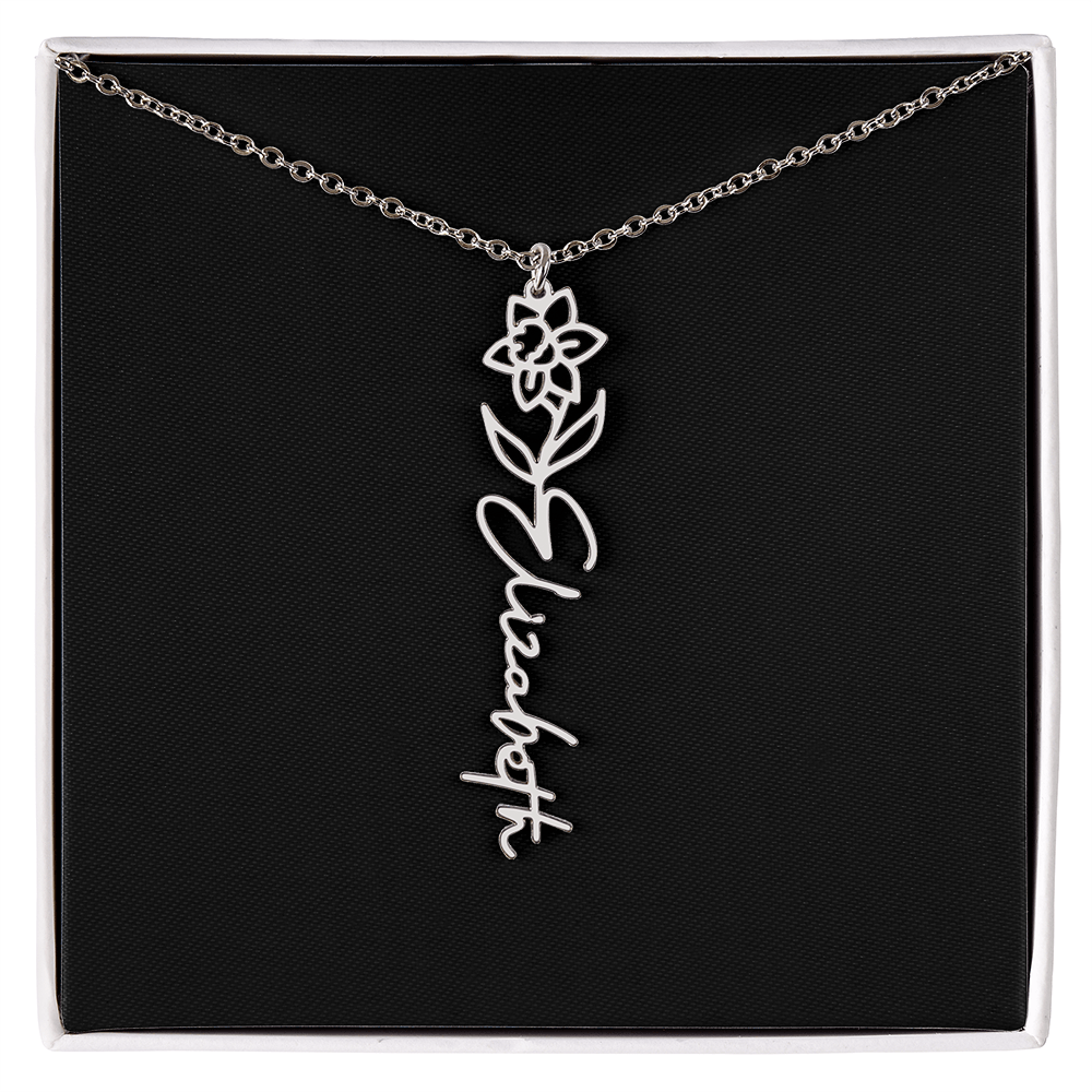 Eternal Bloom: Personalized Birth Flower & Cursive Name Necklace