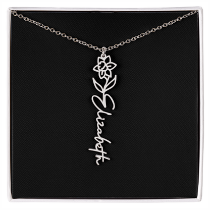 Eternal Bloom: Personalized Birth Flower & Cursive Name Necklace
