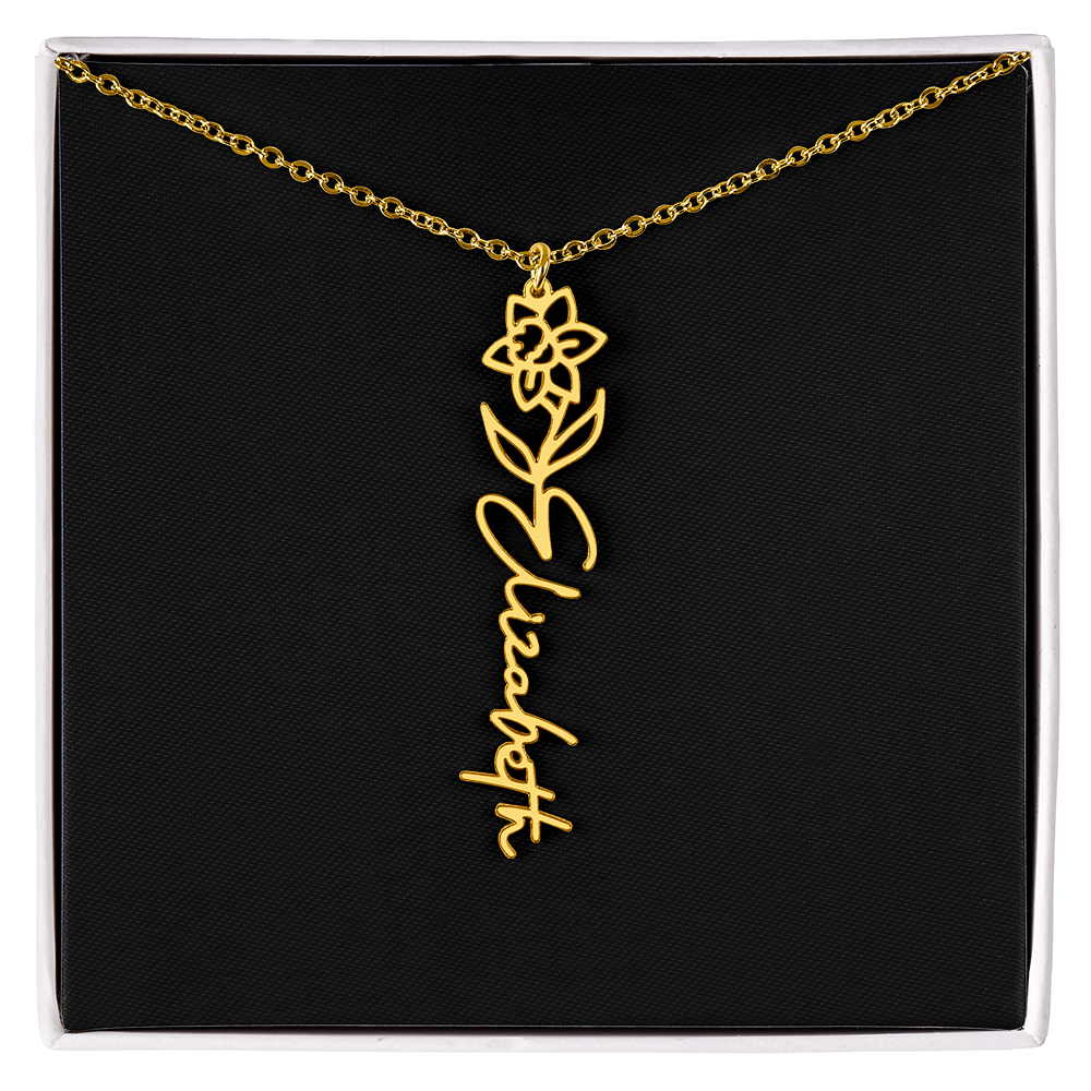 Eternal Bloom: Personalized Birth Flower & Cursive Name Necklace