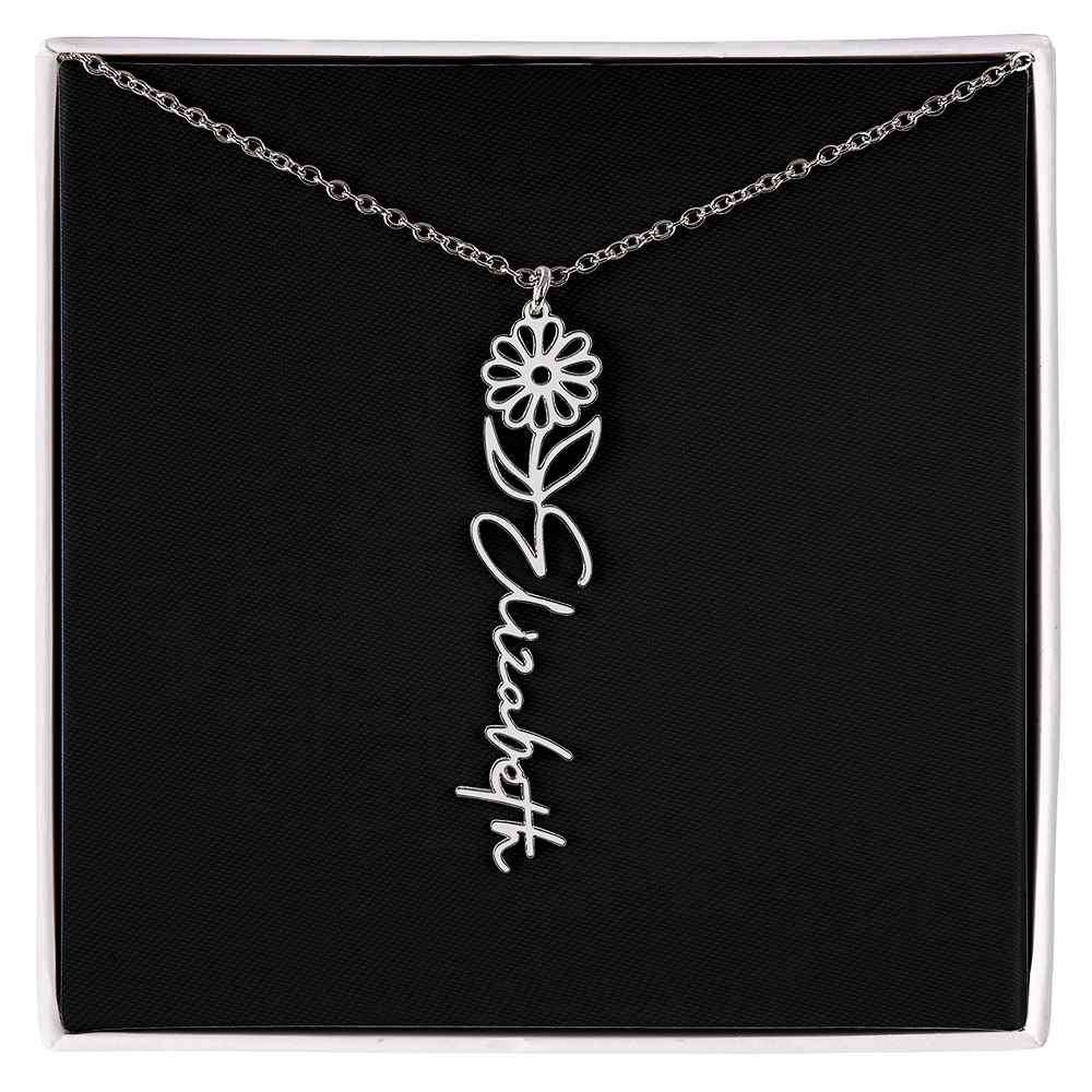 Eternal Bloom: Personalized Birth Flower & Cursive Name Necklace