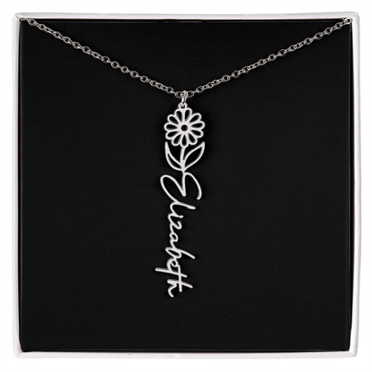 Eternal Bloom: Personalized Birth Flower & Cursive Name Necklace