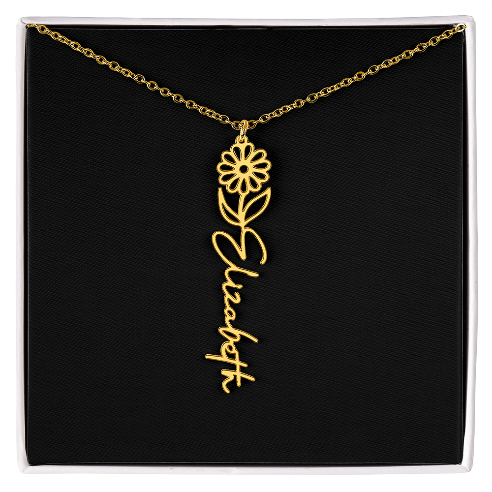 Eternal Bloom: Personalized Birth Flower & Cursive Name Necklace