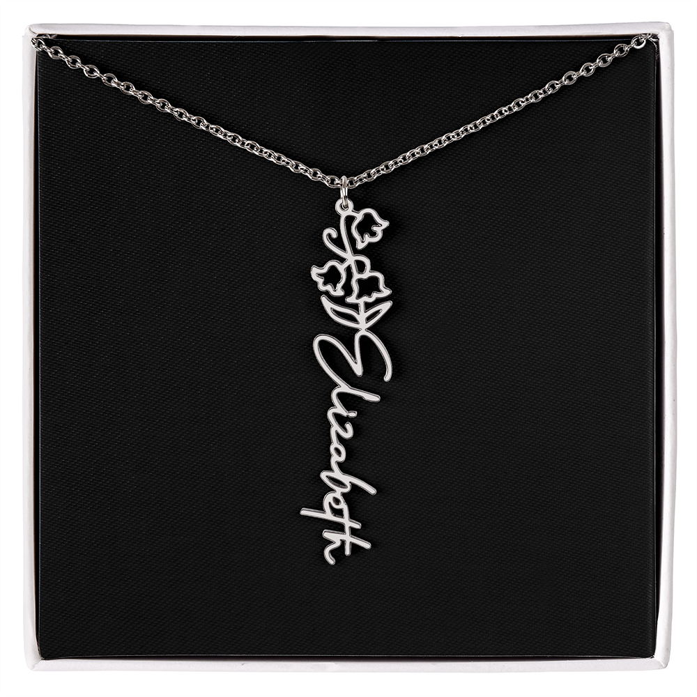 Eternal Bloom: Personalized Birth Flower & Cursive Name Necklace