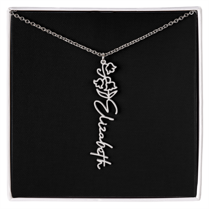 Eternal Bloom: Personalized Birth Flower & Cursive Name Necklace