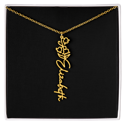 Eternal Bloom: Personalized Birth Flower & Cursive Name Necklace
