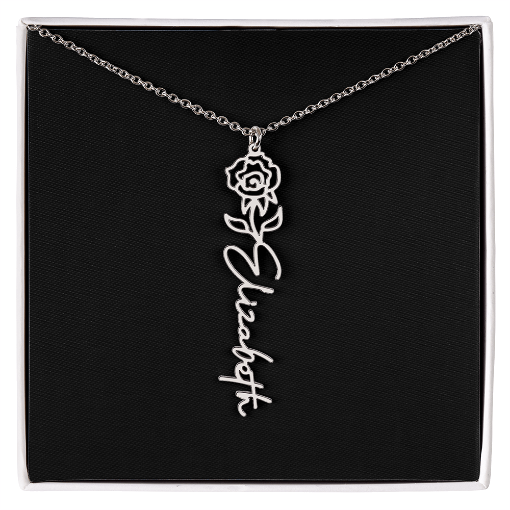 Eternal Bloom: Personalized Birth Flower & Cursive Name Necklace
