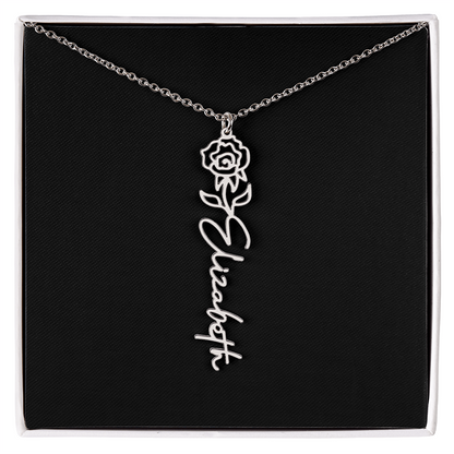 Eternal Bloom: Personalized Birth Flower & Cursive Name Necklace