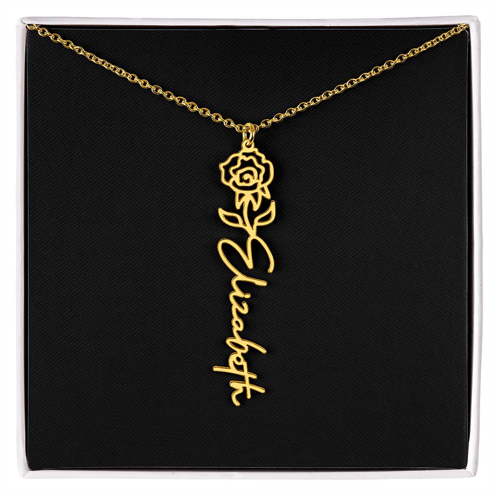 Eternal Bloom: Personalized Birth Flower & Cursive Name Necklace