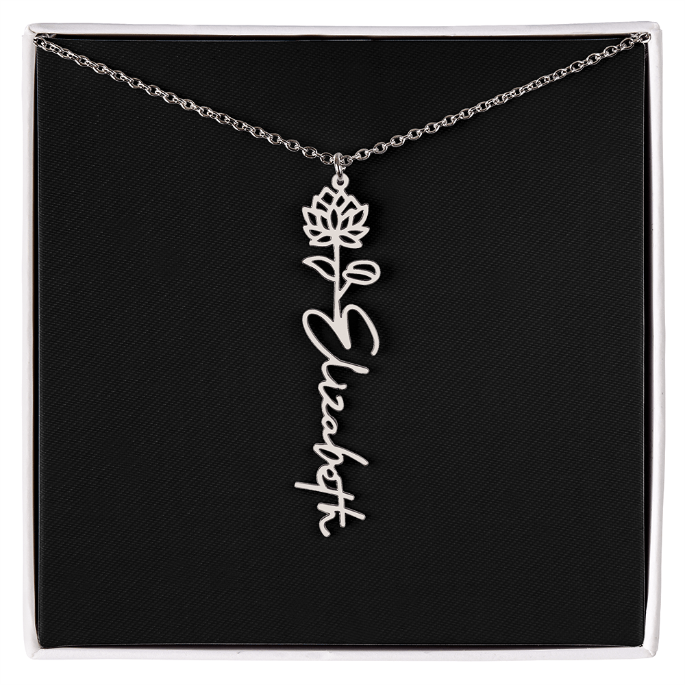 Eternal Bloom: Personalized Birth Flower & Cursive Name Necklace