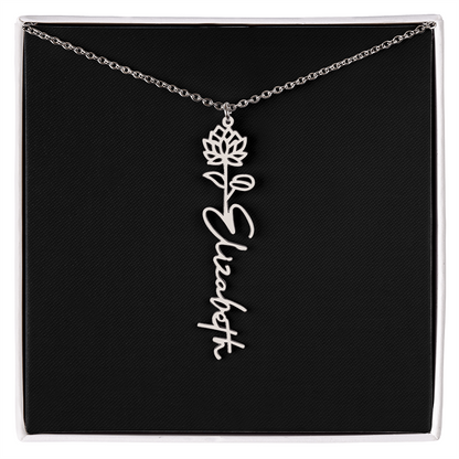 Eternal Bloom: Personalized Birth Flower & Cursive Name Necklace