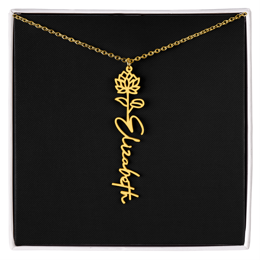 Eternal Bloom: Personalized Birth Flower & Cursive Name Necklace