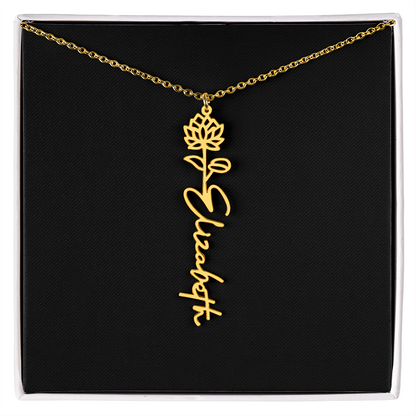 Eternal Bloom: Personalized Birth Flower & Cursive Name Necklace