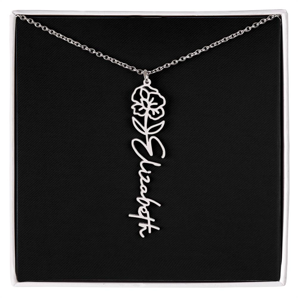 Eternal Bloom: Personalized Birth Flower & Cursive Name Necklace