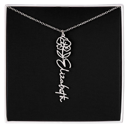 Eternal Bloom: Personalized Birth Flower & Cursive Name Necklace
