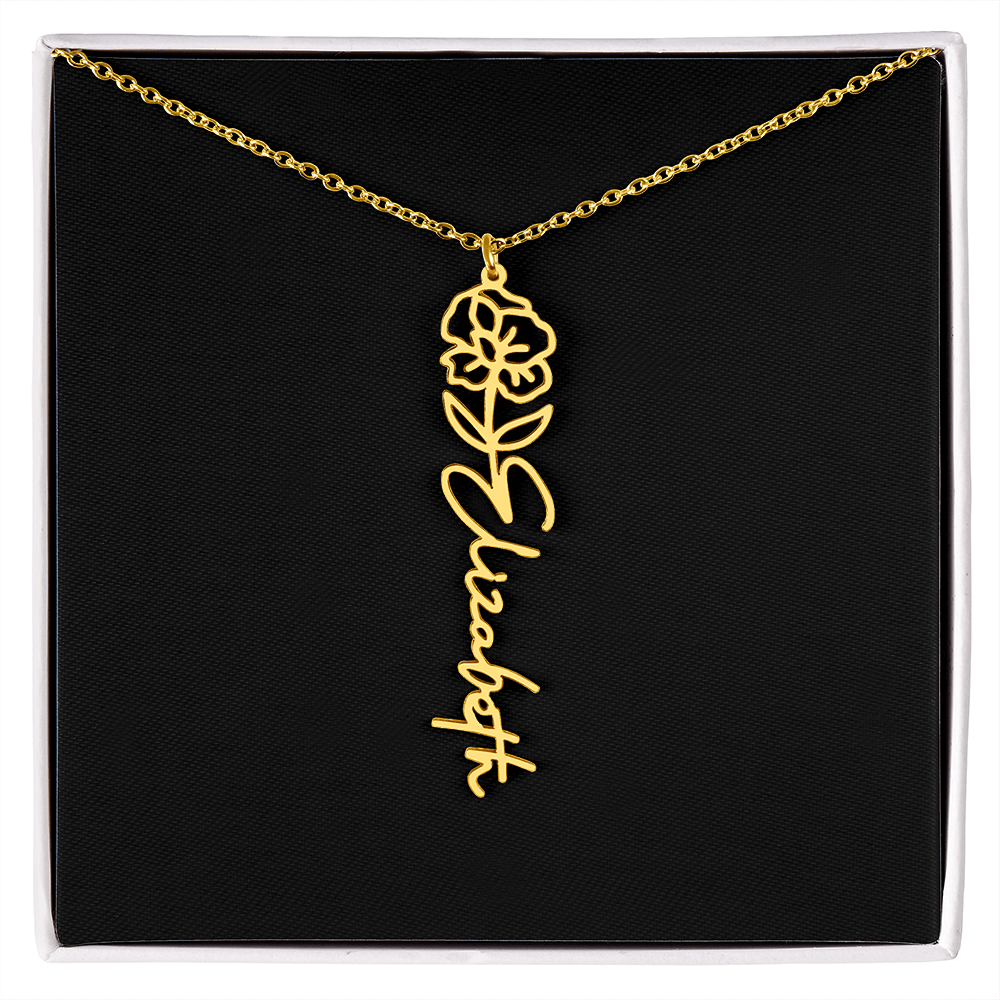 Eternal Bloom: Personalized Birth Flower & Cursive Name Necklace