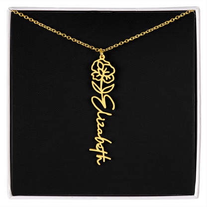 Eternal Bloom: Personalized Birth Flower & Cursive Name Necklace
