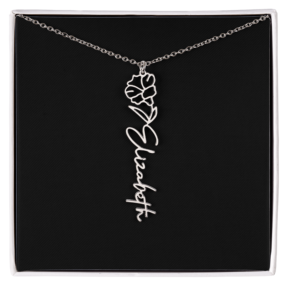 Eternal Bloom: Personalized Birth Flower & Cursive Name Necklace