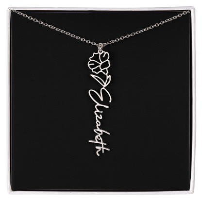 Eternal Bloom: Personalized Birth Flower & Cursive Name Necklace
