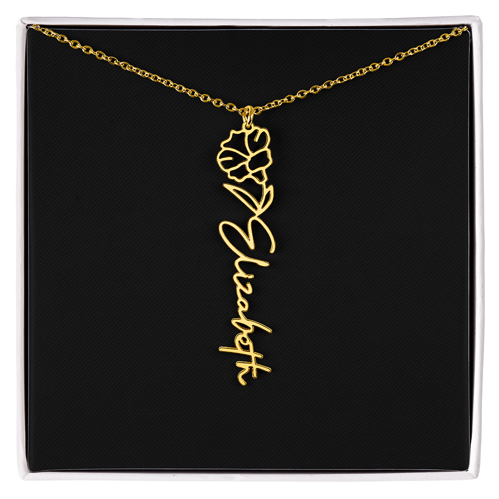 Eternal Bloom: Personalized Birth Flower & Cursive Name Necklace