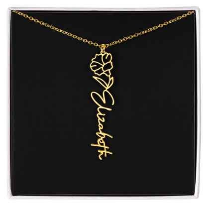 Eternal Bloom: Personalized Birth Flower & Cursive Name Necklace