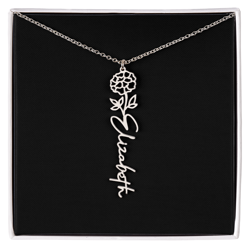 Eternal Bloom: Personalized Birth Flower & Cursive Name Necklace