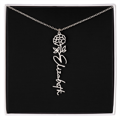 Eternal Bloom: Personalized Birth Flower & Cursive Name Necklace