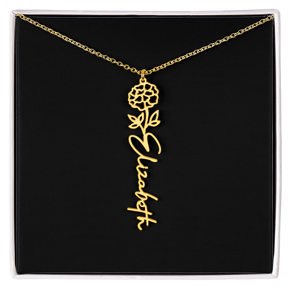 Eternal Bloom: Personalized Birth Flower & Cursive Name Necklace