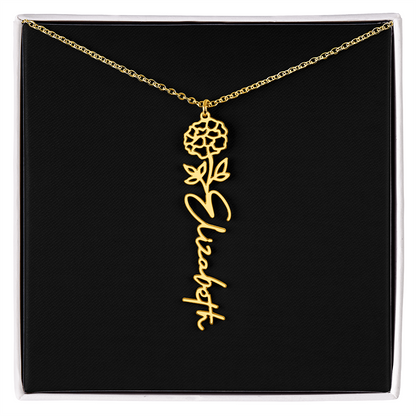 Eternal Bloom: Personalized Birth Flower & Cursive Name Necklace
