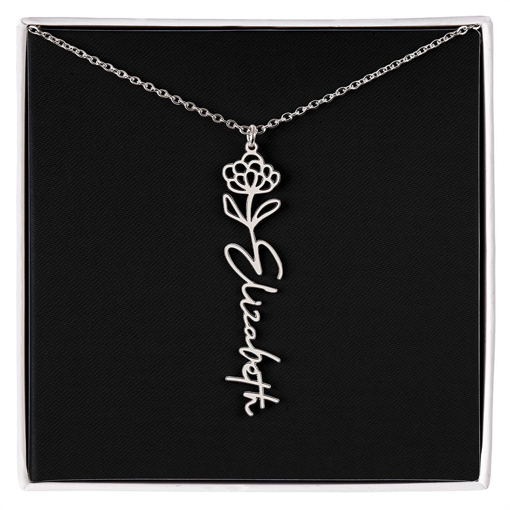 Eternal Bloom: Personalized Birth Flower & Cursive Name Necklace