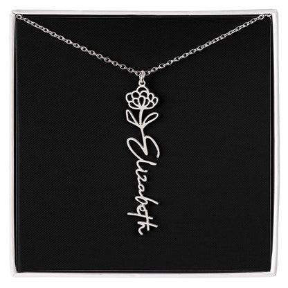 Eternal Bloom: Personalized Birth Flower & Cursive Name Necklace