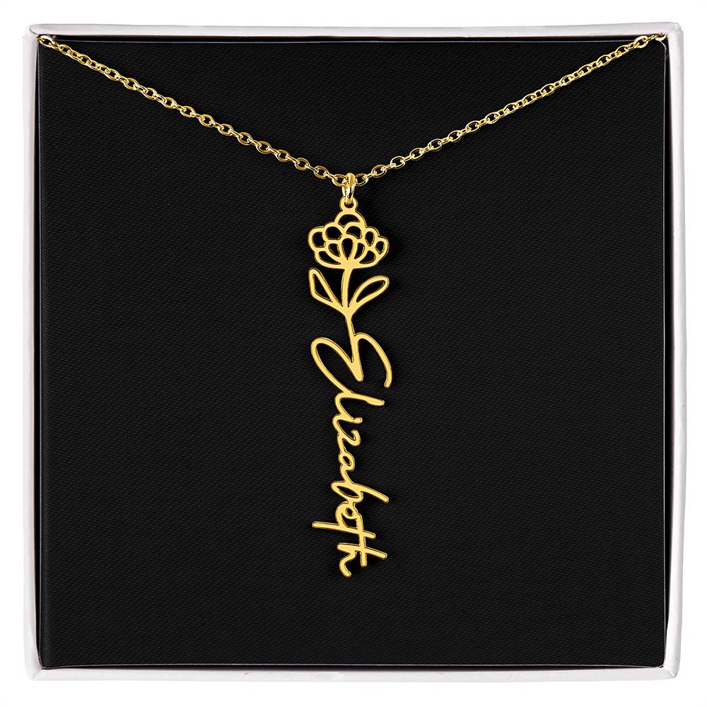 Eternal Bloom: Personalized Birth Flower & Cursive Name Necklace