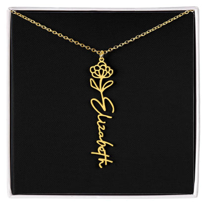 Eternal Bloom: Personalized Birth Flower & Cursive Name Necklace
