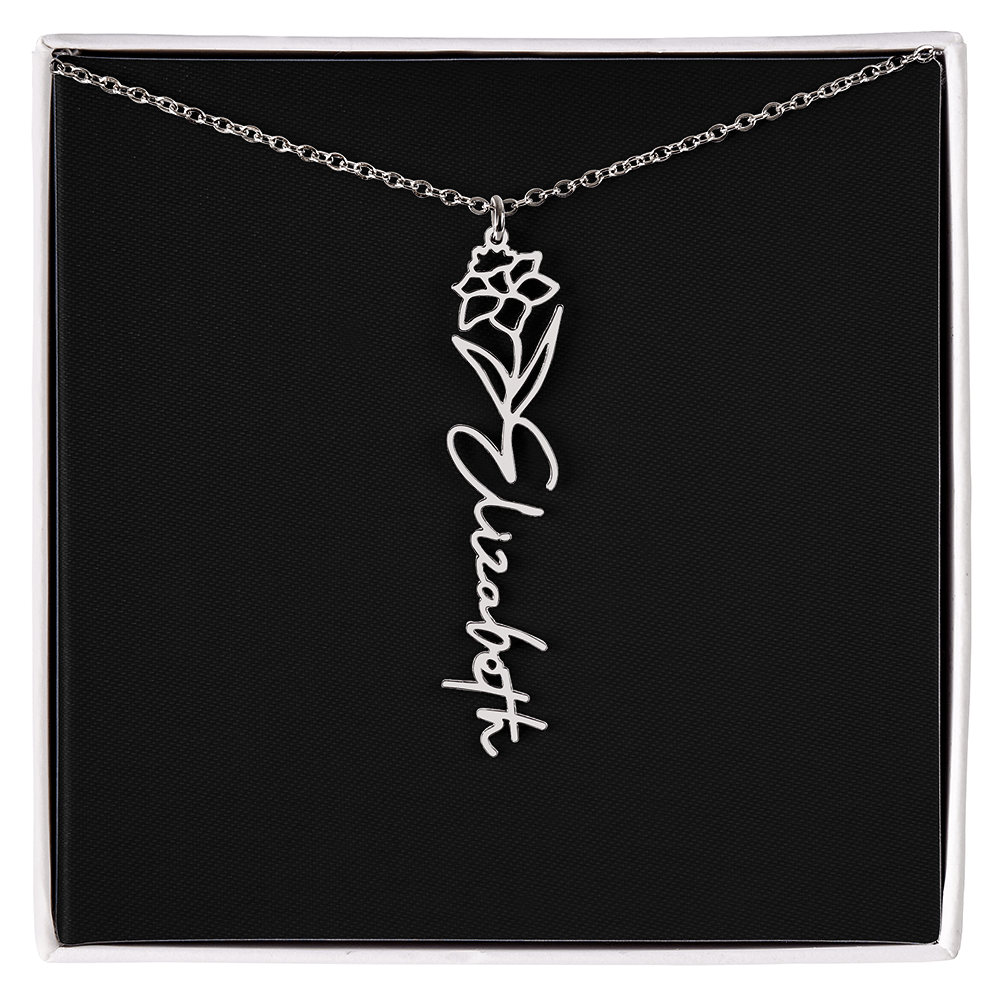 Eternal Bloom: Personalized Birth Flower & Cursive Name Necklace