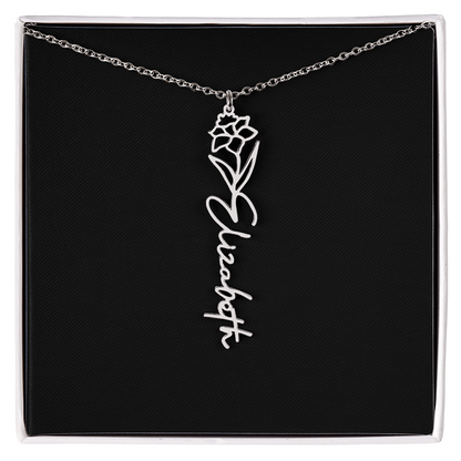 Eternal Bloom: Personalized Birth Flower & Cursive Name Necklace