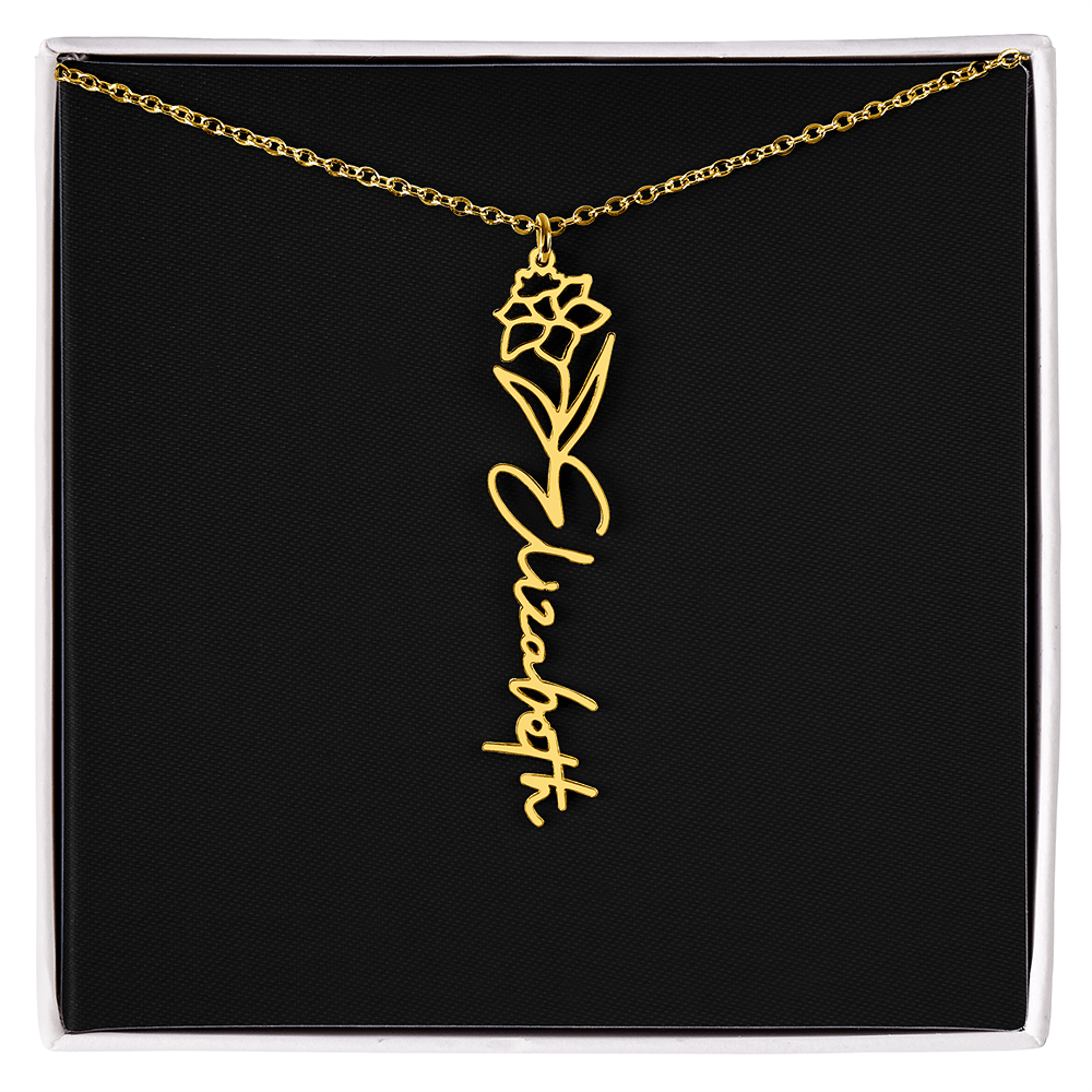 Eternal Bloom: Personalized Birth Flower & Cursive Name Necklace