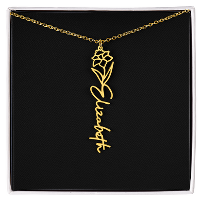 Eternal Bloom: Personalized Birth Flower & Cursive Name Necklace