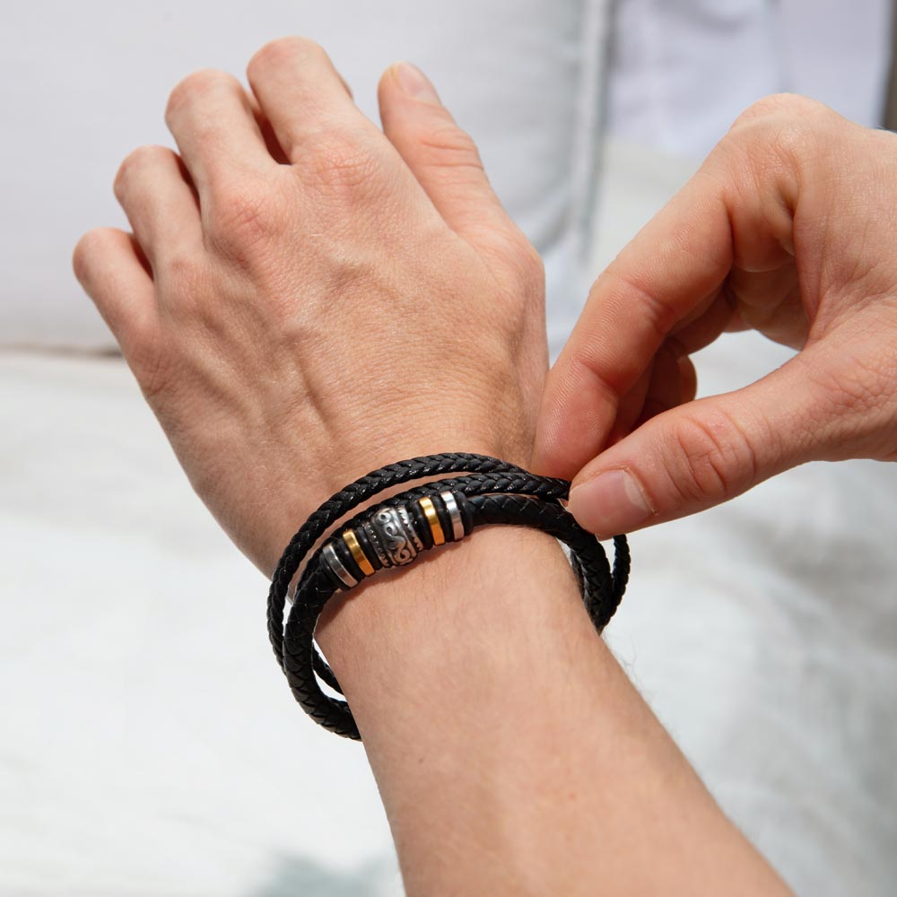 Engraved Men's Magnetic Clasp Bracelet – Braided Vegan Leather