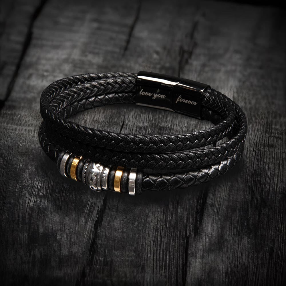 Engraved Men's Magnetic Clasp Bracelet – Braided Vegan Leather