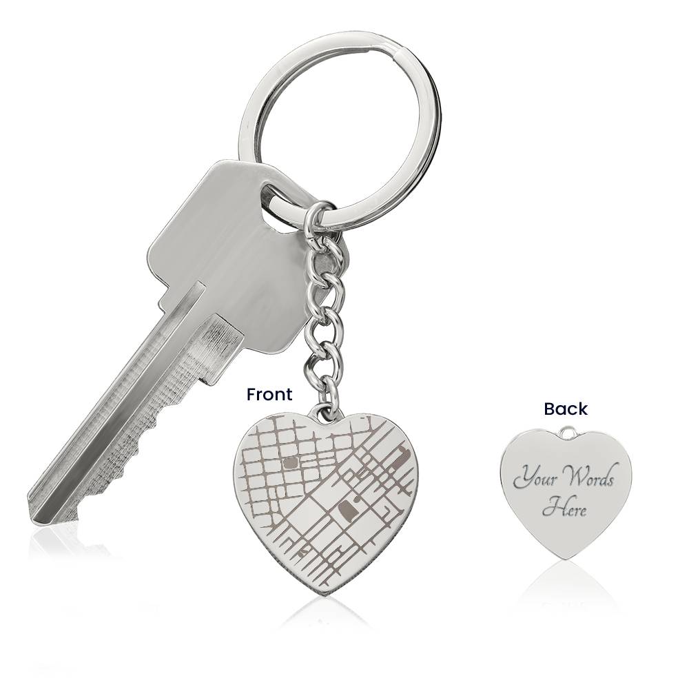 Our Special Place: Personalized Map & Heart Keychain