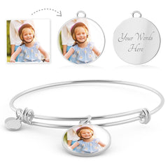 "Keep Them Close" Personalized Photo Bangle – Custom Circle  Engraved Keepsake