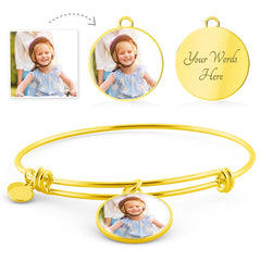 "Keep Them Close" Personalized Photo Bangle – Custom Circle  Engraved Keepsake