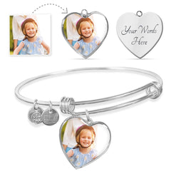 "Keep Them Close" Personalized Photo Bangle – Custom Heart  Engraved Keepsake