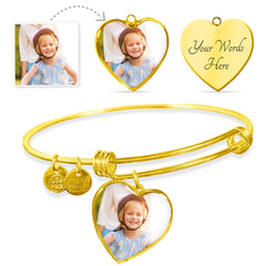 "Keep Them Close" Personalized Photo Bangle – Custom Heart  Engraved Keepsake