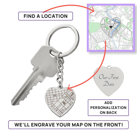 Our Special Place: Personalized Map & Heart Keychain