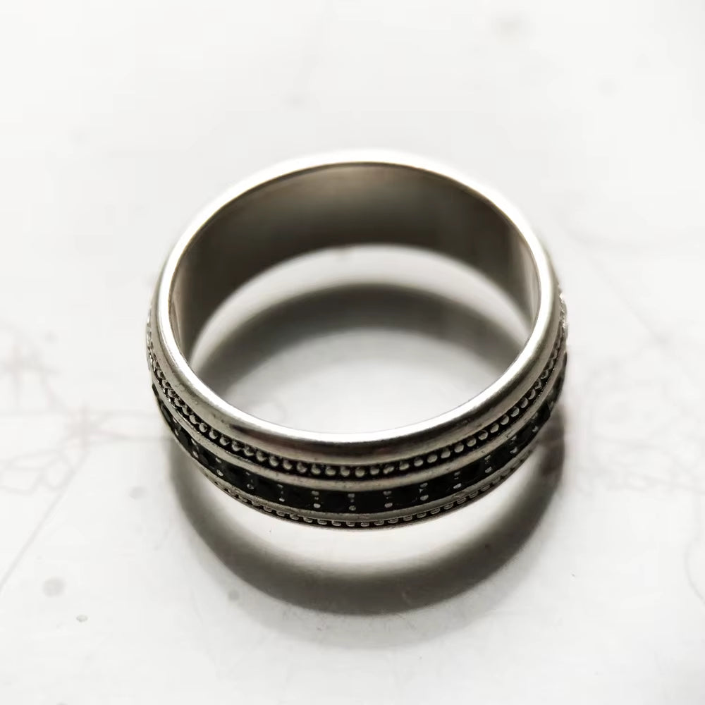 Black CZ Lane Ring,Europe Style Vintage Jewelry Fine Jewerly Gift for Men and Women in 925 Sterling Silver