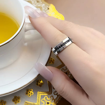 Band Ring Eternity Classic Black Europe Style Fine Jewerly for Men & Women Gift in 925 Sterling Silver