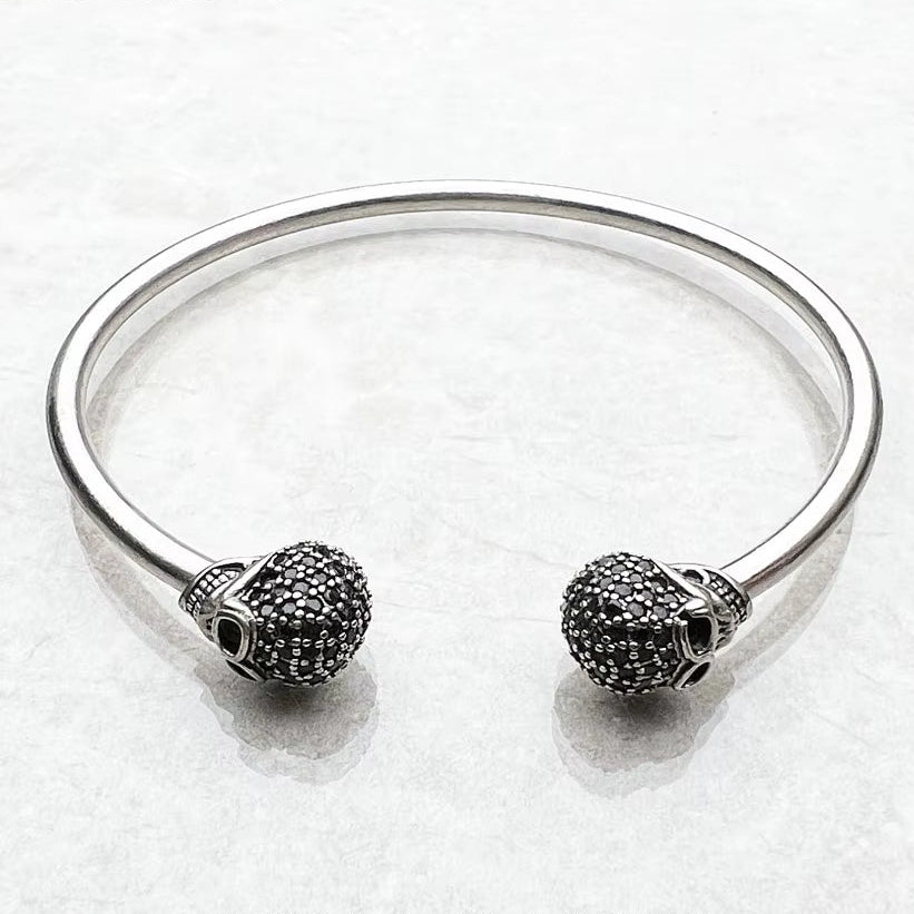 Bracelet Bangles Skull Pave Europe Style Fashion Karma Punk Jewelry Gift for Rebel Men Women in 925 Sterling Silver