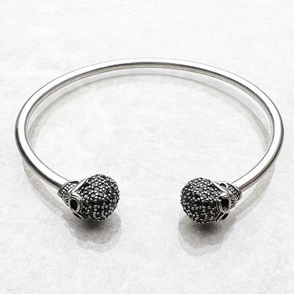 Bracelet Bangles Skull Pave Europe Style Fashion Karma Punk Jewelry Gift for Rebel Men Women in 925 Sterling Silver